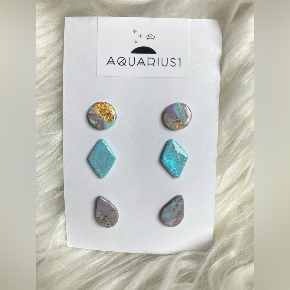 Handmade Pastel Iridescent Stud Earrings Set Of 3 #2